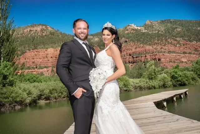 Bride wearing a white wedding gown