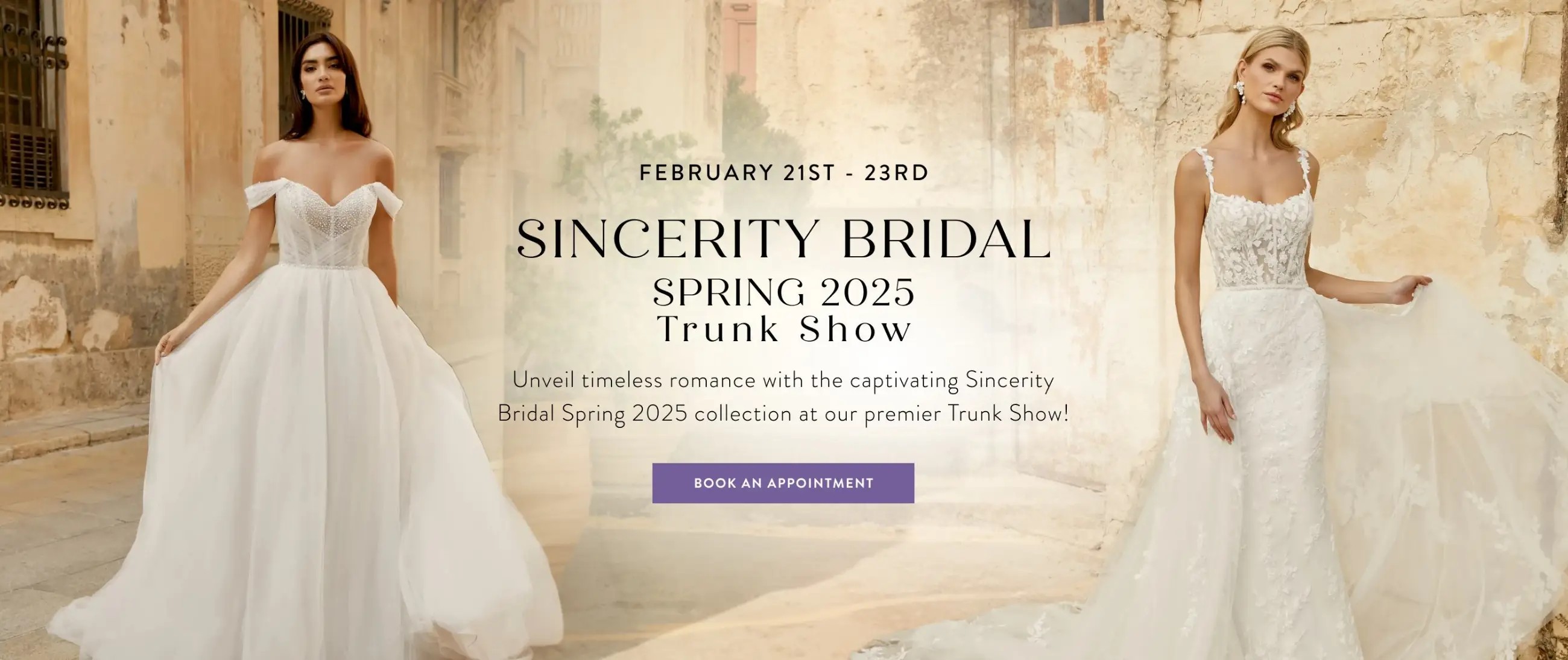 Sincerity Bridal Spring 2025 Trunk Show Desktop Banner