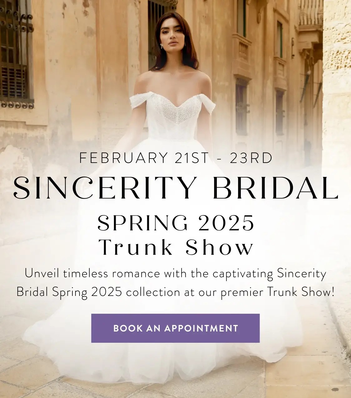 Sincerity Bridal Spring 2025 Trunk Show Mobile Banner